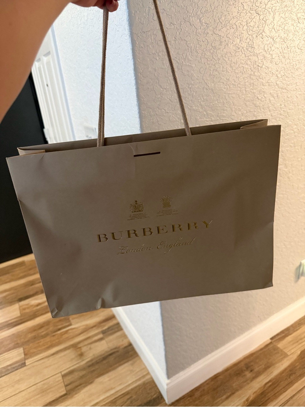 Burberry Taupe Shopping Bag and Box tissue paper